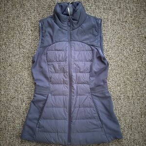 Gently worn women’s Lululemon Down for It All Peri Purple Vest Size 4